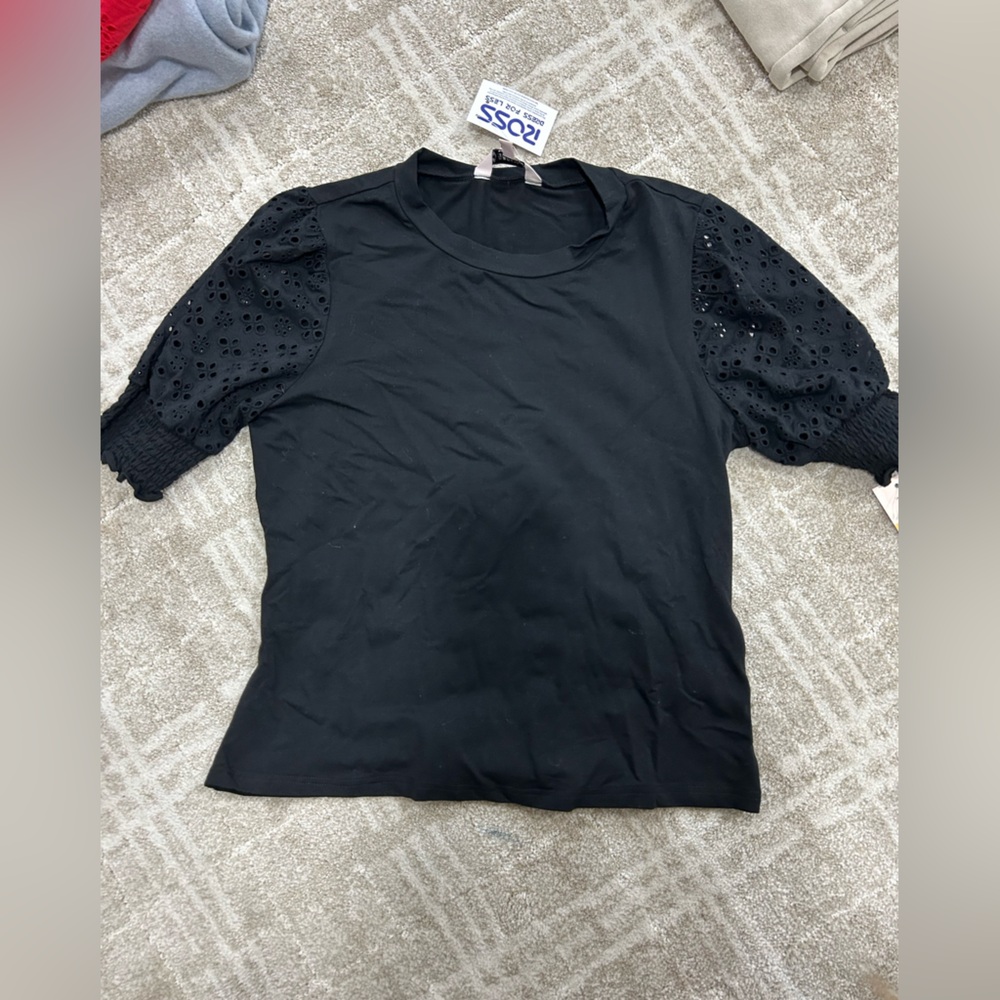 Black blouse with floral arm detail
